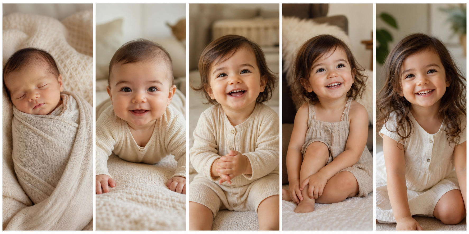 Sample time-lapse filmstrip of Nova Sky growing from newborn to preschool age